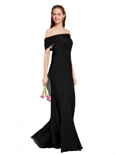 Vendeurs de Noir Sirène Épaule Dénudée Mousseline Longue Robes demoiselle d'honneur / Robes de bal