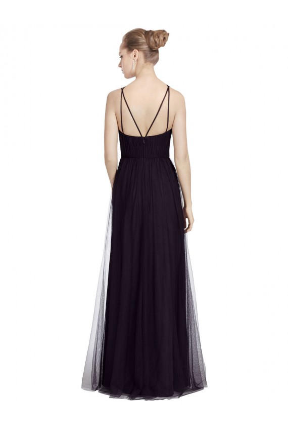Vendeurs de Noir Trapèze Bretelles spaghetti Col Haut Tulle Longue Robes demoiselle d'honneur