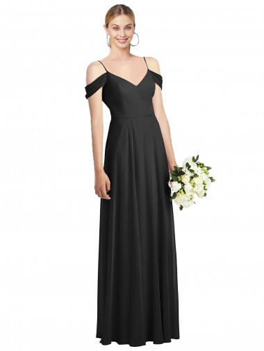 Vendeurs de Noir Trapèze Bretelles spaghetti Mousseline Longue Robes demoiselle d'honneur