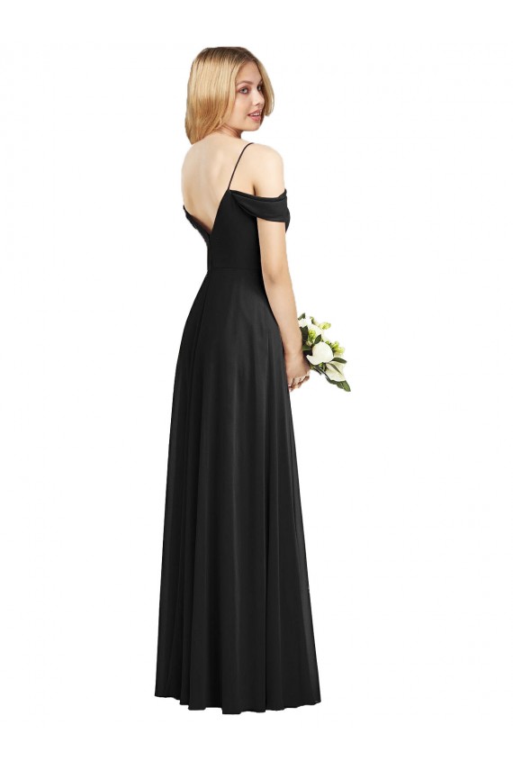 Vendeurs de Noir Trapèze Bretelles spaghetti Mousseline Longue Robes demoiselle d'honneur