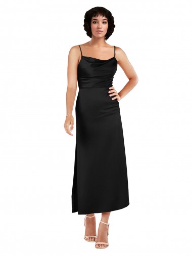 Vendeurs de Noir Trapèze Bretelles spaghetti Satiné Soyeux Courte Robes demoiselle d'honneur / Robes de soirée / Robes de cocktail