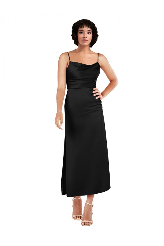 Vendeurs de Noir Trapèze Bretelles spaghetti Satiné Soyeux Courte Robes demoiselle d'honneur / Robes de soirée / Robes de cocktail