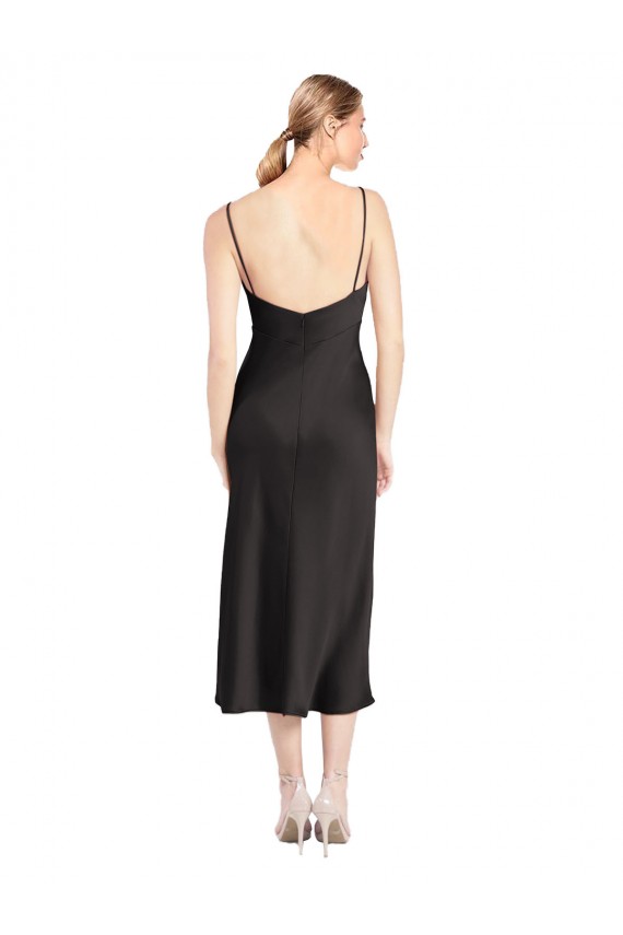 Vendeurs de Noir Trapèze Bretelles spaghetti midi Satiné Stretch Courte Robes demoiselle d'honneur / Robes de soirée / Robes de cocktail