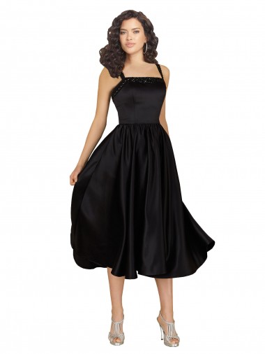 Vendeurs de Noir Trapèze Col Carré Satiné Courte Robes demoiselle d'honneur / Robes de bal / Robes de cocktail
