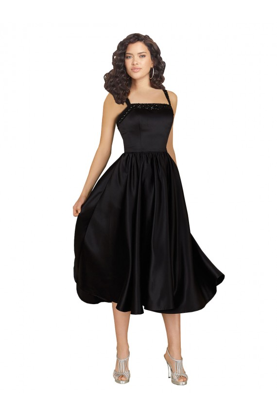 Vendeurs de Noir Trapèze Col Carré Satiné Courte Robes demoiselle d'honneur / Robes de bal / Robes de cocktail