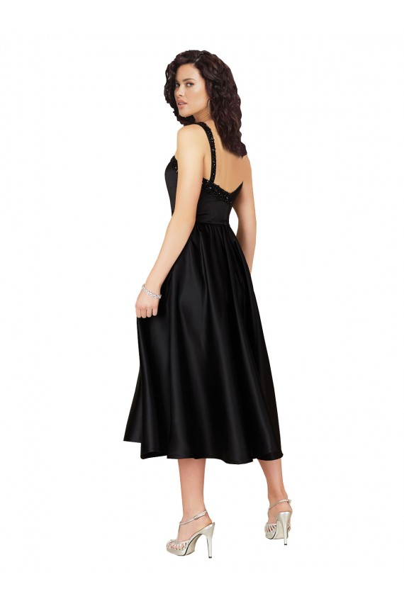Vendeurs de Noir Trapèze Col Carré Satiné Courte Robes demoiselle d'honneur / Robes de bal / Robes de cocktail
