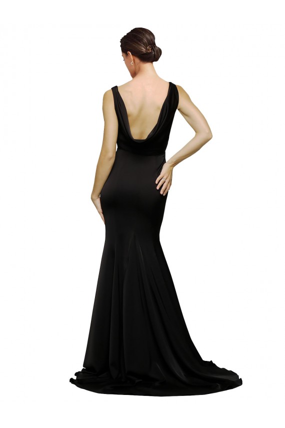 Vendeurs de Noir Trapèze Col V Balayage train Satiné Soyeux Longue Formelles Robes demoiselle d'honneur / Robes de soirée / Robes de bal