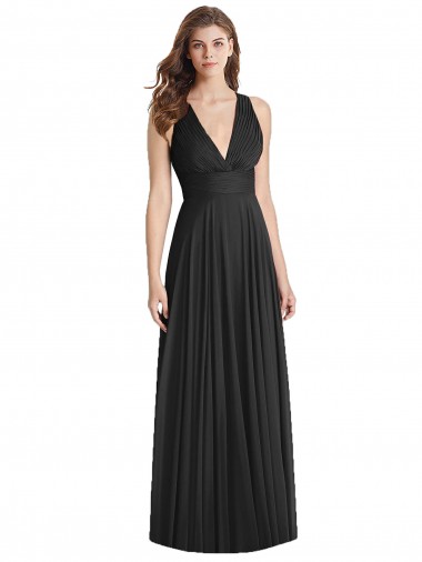 Vendeurs de Noir Trapèze Col V Mousseline Longue Robes demoiselle d'honneur