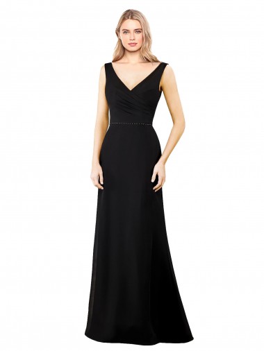 Vendeurs de Noir Trapèze Col V Mousseline Longue Robes demoiselle d'honneur / Robes de bal