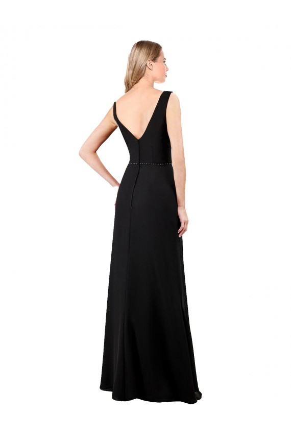 Vendeurs de Noir Trapèze Col V Mousseline Longue Robes demoiselle d'honneur / Robes de bal