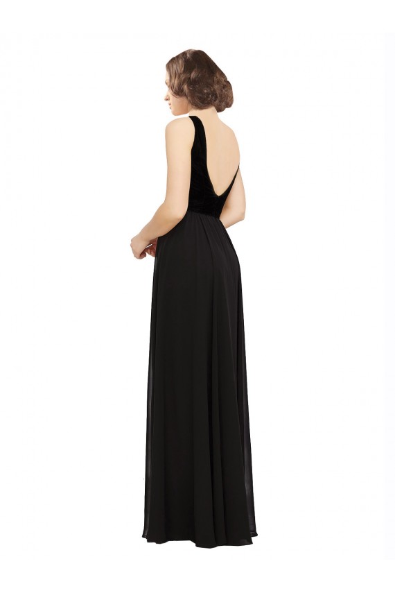 Vendeurs de Noir Trapèze Col V Mousseline Velours Longue Robes demoiselle d'honneur / Robes de bal