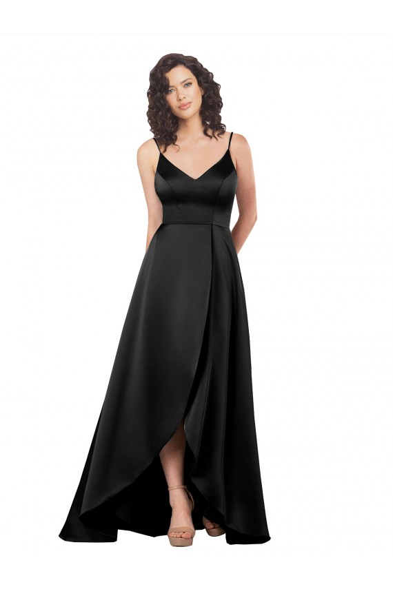 Vendeurs de Noir Trapèze Col V Satiné Soyeux Longue Asymétrique Formelles Robes demoiselle d'honneur / Robes de soirée / Robes de bal