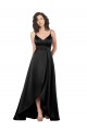 Vendeurs de Noir Trapèze Col V Satiné Soyeux Longue Asymétrique Formelles Robes demoiselle d'honneur / Robes de soirée / Robes de bal