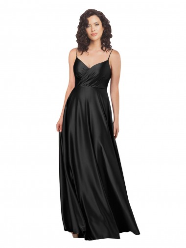 Vendeurs de Noir Trapèze Col V Satiné Soyeux Longue Formelles Robes demoiselle d'honneur / Robes de soirée / Robes de bal