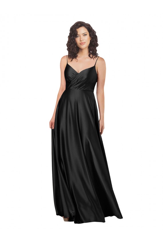 Vendeurs de Noir Trapèze Col V Satiné Soyeux Longue Formelles Robes demoiselle d'honneur / Robes de soirée / Robes de bal