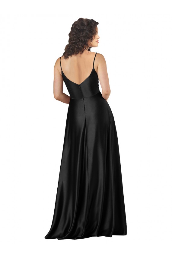 Vendeurs de Noir Trapèze Col V Satiné Soyeux Longue Formelles Robes demoiselle d'honneur / Robes de soirée / Robes de bal