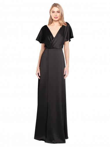 Vendeurs de Noir Trapèze Col V Satiné Stretch Longue Formelles Robes demoiselle d'honneur / Robes de soirée / Robes de bal