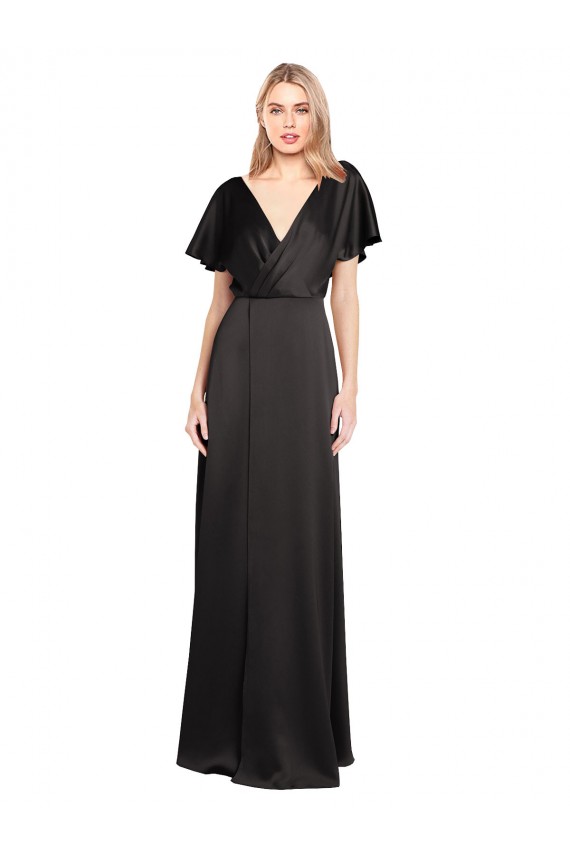 Vendeurs de Noir Trapèze Col V Satiné Stretch Longue Formelles Robes demoiselle d'honneur / Robes de soirée / Robes de bal