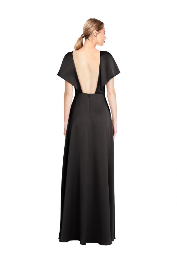 Vendeurs de Noir Trapèze Col V Satiné Stretch Longue Formelles Robes demoiselle d'honneur / Robes de soirée / Robes de bal