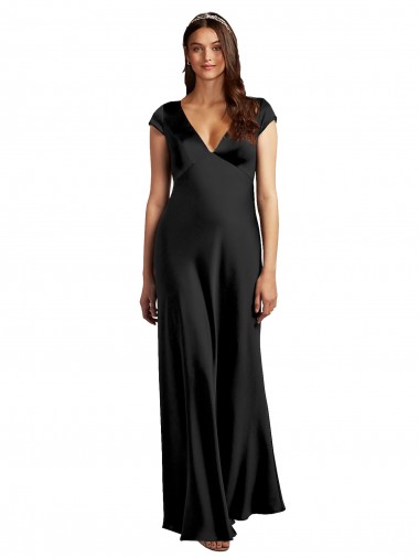 Vendeurs de Noir Trapèze Col V Satiné Stretch Longue Formelles Robes demoiselle d'honneur / Robes de soirée / Robes de bal