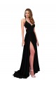 Vendeurs de Noir Trapèze Col V Spandex Longue Formelles Robes demoiselle d'honneur / Robes de soirée / Robes de bal