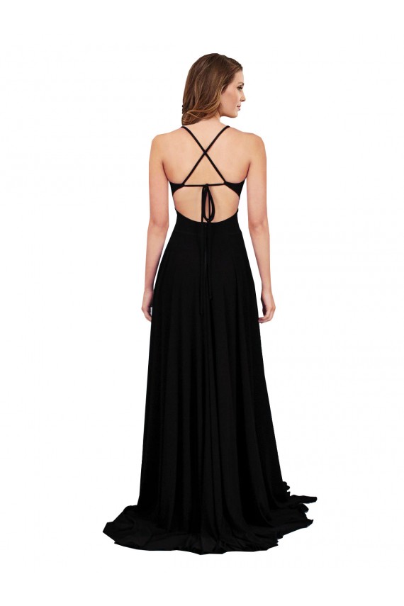 Vendeurs de Noir Trapèze Col V Spandex Longue Formelles Robes demoiselle d'honneur / Robes de soirée / Robes de bal