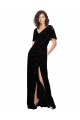 Vendeurs de Noir Trapèze Col V Velours Floral Velours Stretch Longue Robes demoiselle d'honneur
