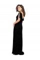 Vendeurs de Noir Trapèze Col V Velours Floral Velours Stretch Longue Robes demoiselle d'honneur