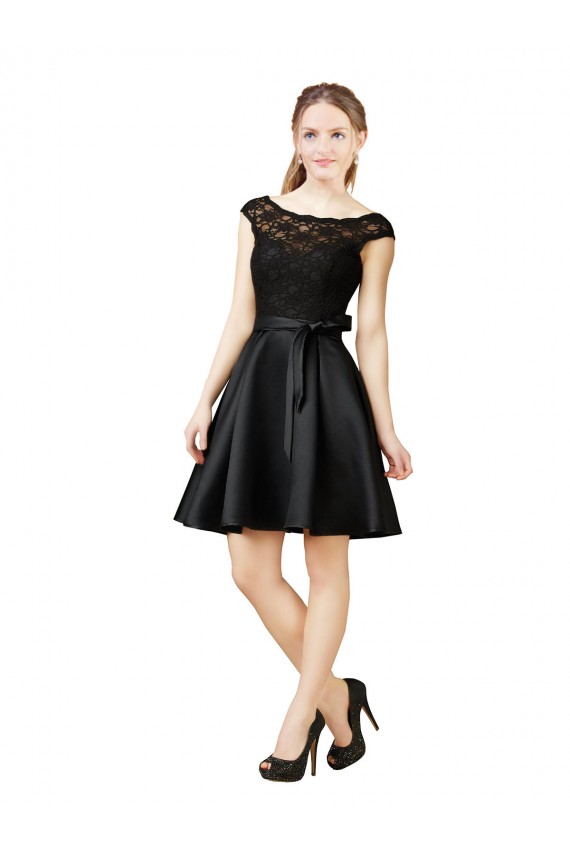 Vendeurs de Noir Trapèze Illusion Satiné Dentelle Courte Robes demoiselle d'honneur / Robes de cocktail