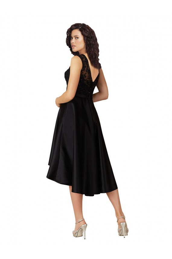 Vendeurs de Noir Trapèze Illusion midi Satiné Dentelle Courte Asymétrique Robes demoiselle d'honneur / Robes de cocktail