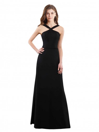 Vendeurs de Noir Trapèze Licou Mousseline Longue Robes demoiselle d'honneur