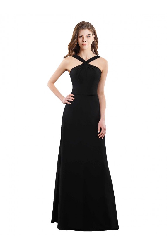 Vendeurs de Noir Trapèze Licou Mousseline Longue Robes demoiselle d'honneur