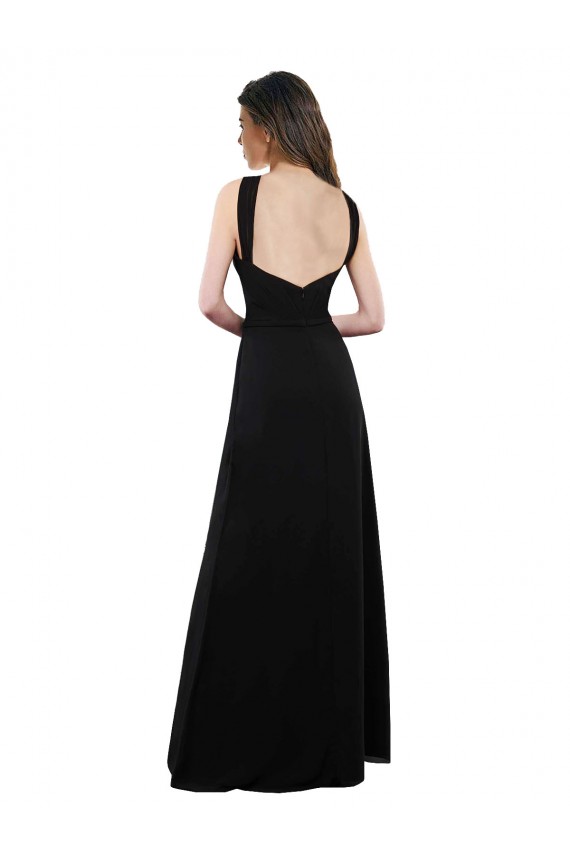 Vendeurs de Noir Trapèze Licou Mousseline Longue Robes demoiselle d'honneur