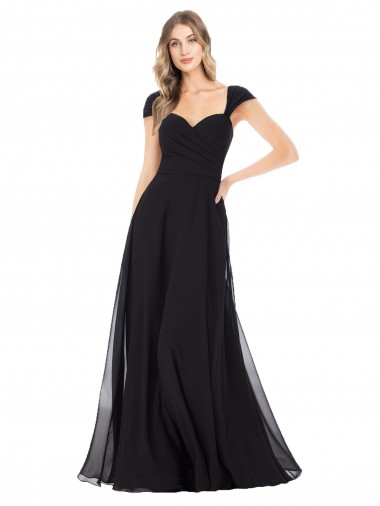 Vendeurs de Noir Trapèze Mousseline Longue Robes demoiselle d'honneur
