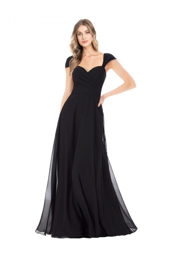 Vendeurs de Noir Trapèze Mousseline Longue Robes demoiselle d'honneur
