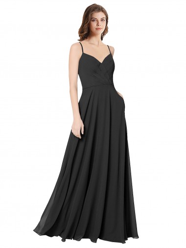 Vendeurs de Noir Trapèze Mousseline Longue Robes demoiselle d'honneur