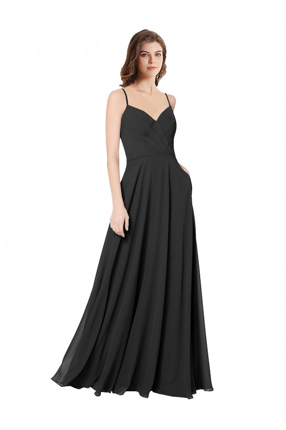 Vendeurs de Noir Trapèze Mousseline Longue Robes demoiselle d'honneur