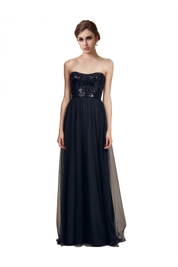 Vendeurs de Noir Trapèze Sans bretelle Tulle Longue Robes demoiselle d'honneur