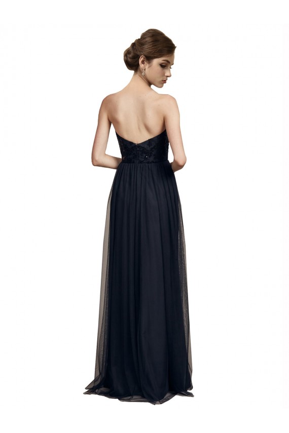 Vendeurs de Noir Trapèze Sans bretelle Tulle Longue Robes demoiselle d'honneur