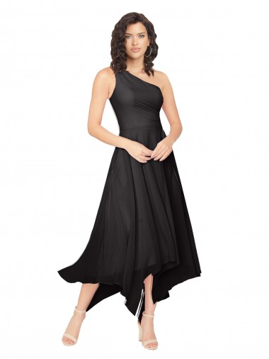 Vendeurs de Noir Trapèze Sans bretelle midi Mousseline Courte Asymétrique Robes demoiselle d'honneur / Robes de cocktail