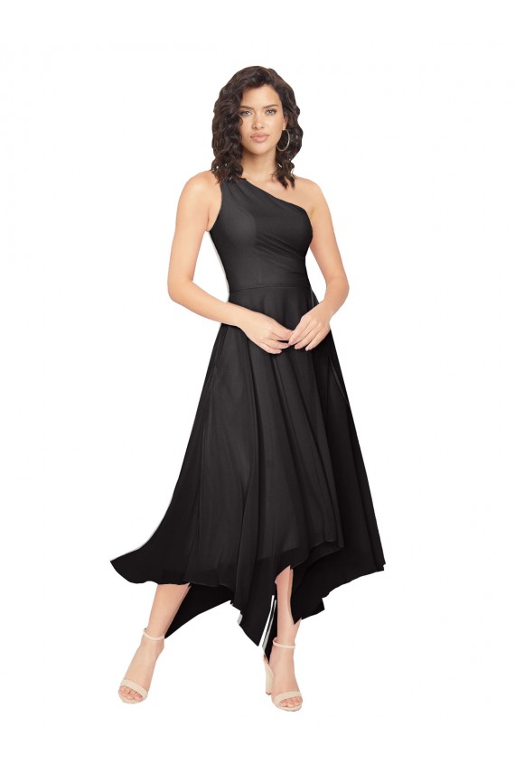 Vendeurs de Noir Trapèze Sans bretelle midi Mousseline Courte Asymétrique Robes demoiselle d'honneur / Robes de cocktail