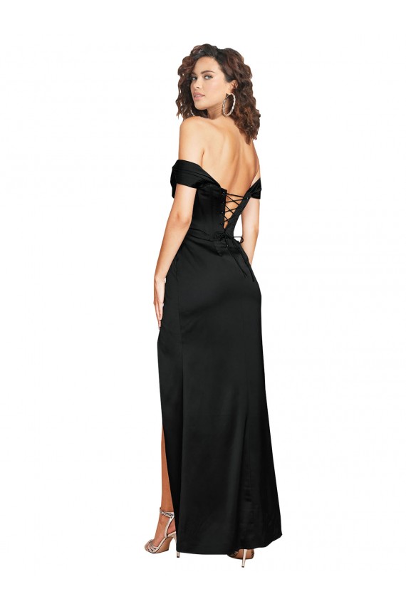 Vendeurs de Noir Trapèze Satiné Soyeux Longue Formelles Robes demoiselle d'honneur / Robes de soirée / Robes de bal