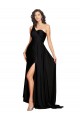 Vendeurs de Noir Trapèze Satiné Soyeux Longue Formelles Robes demoiselle d'honneur / Robes de soirée / Robes de bal