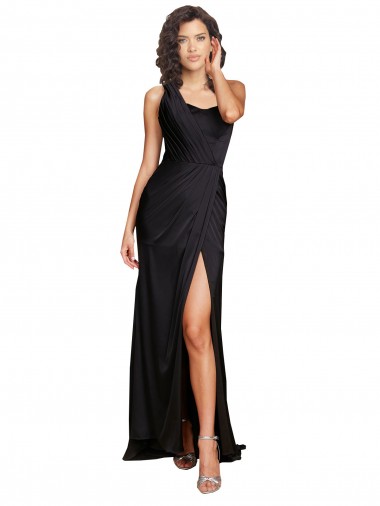 Vendeurs de Noir Trapèze Satiné Soyeux Longue Formelles Robes demoiselle d'honneur / Robes de soirée / Robes de bal