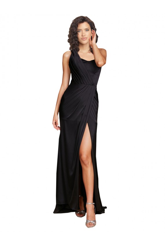 Vendeurs de Noir Trapèze Satiné Soyeux Longue Formelles Robes demoiselle d'honneur / Robes de soirée / Robes de bal