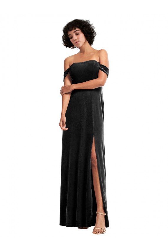 Vendeurs de Noir Trapèze Épaule Dénudée Sans bretelle Velours Stretch Longue Formelles Robes demoiselle d'honneur / Robes de soirée / Robes de bal