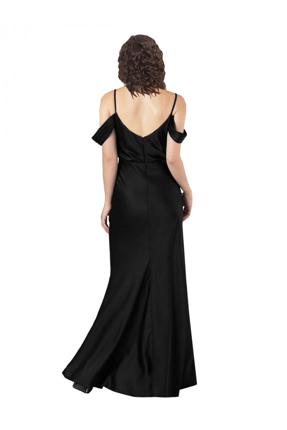 Vendeurs de Noir Trapèze Épaule Dénudée Satiné Soyeux Longue Formelles Robes demoiselle d'honneur / Robes de soirée / Robes de bal