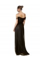 Vendeurs de Noir Trapèze Épaule Dénudée Tulle Paillette Longue Robes demoiselle d'honneur