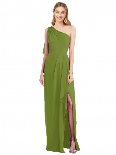 Vendeurs de Olive verte Trompette Mousseline Longue Robes demoiselle d'honneur