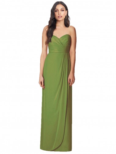 Vendeurs de Olive verte Trompette Sans bretelle Mousseline Longue Robes demoiselle d'honneur